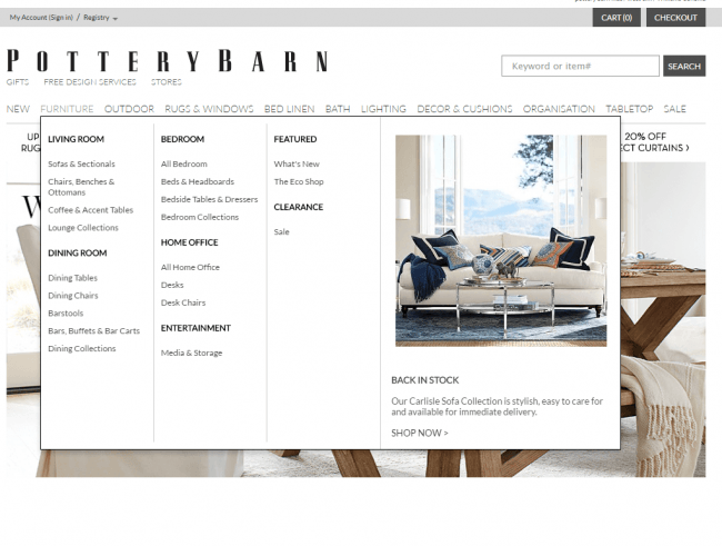 Potterybarn navigation